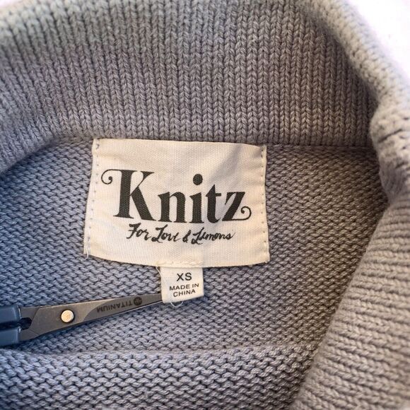 Knitz For Love and Lemons Mon Cheri stripe mock neck sweater Cream Grey Cotton - Picture 9 of 12